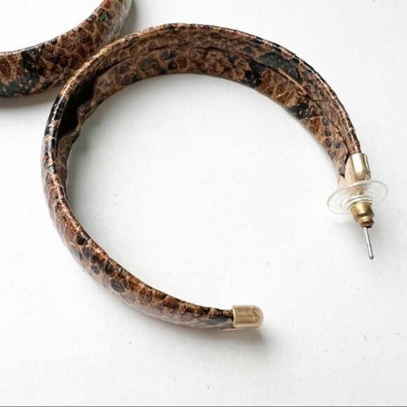 Faux Snakeskin Covered Hoop Earrings Oversized Lightweight - Picture 3 of 10